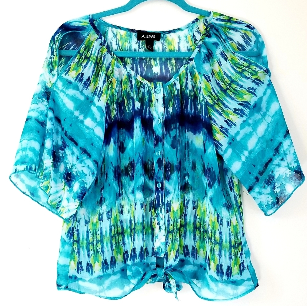 A. BYER Cold Shoulder turquoise Multicolored top